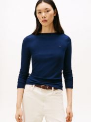 Tommy Hilfiger koszulka z długim rękawem Kobiety wiskoza niebieski, XL. Niebieskie t-shirty damskie Tommy Hilfiger, xl, bez wzorów, z dżerseju, bez kołnierzyka. Za 229.95 zł.