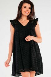 Krótka Sukienka w Klimacie Boho - Czarna. Czarne sukienki damskie Awama, l, bez wzorów, z bawełny, boho, bez kołnierzyka, bez ramiączek, mini, rozkloszowane. Za 269.90 zł.