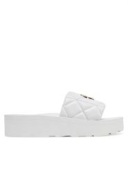 LOVE MOSCHINO Klapki JA28014I1MIE0100 Biały. Białe klapki damskie Love Moschino, bez wzorów, ze skóry, bez obcasa. Za 699.99 zł.