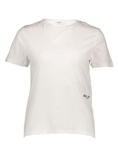 Replay Koszulka w kolorze białym rozmiar: L. Białe bluzki damskie Replay, l, bez wzorów, z bawełny, bez kołnierzyka, bez ramiączek. Za 95.92 zł.