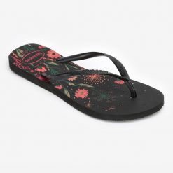 Japonki damskie Havaianas Slim Organic. Czarne klapki damskie Havaianas, bez wzorów, z kauczuku, bez obcasa. Za 149.99 zł.