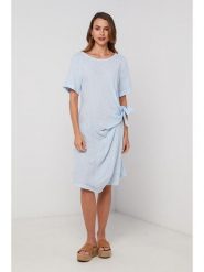 Lin Passion Lniana sukienka w kolorze błękitnym rozmiar: 36/38. Niebieskie sukienki damskie Lin Passion, na co dzień, bez wzorów, ze lnu, klasyczne, bez kołnierzyka, bez ramiączek, midi, proste. Za 143.99 zł.