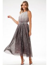 Awama Sukienka w kolorze srebrno-brązowym rozmiar: M. Brązowe sukienki damskie Awama, m, bez wzorów, z tkaniny, bez kołnierzyka, bez ramiączek, maxi. Za 319.99 zł.