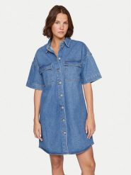 Vila Sukienka jeansowa Maya 14105190 Niebieski Regular Fit. Niebieskie sukienki damskie Vila, bez wzorów, z bawełny, bez kołnierzyka, bez ramiączek. Za 159.99 zł.
