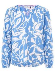 Zwillingsherz Bluzka "Leaves" w kolorze niebiesko-białym rozmiar: L/XL. Białe bluzki damskie Zwillingsherz, l, bez wzorów, z wiskozy, bez kołnierzyka, bez ramiączek. Za 113.36 zł.