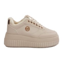 Sneakersy Buty Sportowe Damskie Ocieplane Na Masywnej Podeszwie Beżowe Ardiela beżowy. Brązowe buty sportowe na co dzień damskie bez wzorów, ze skóry. Za 205.59 zł.