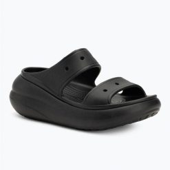Klapki damskie Crocs Classic Crush Sandal. Czarne klapki damskie Crocs, bez wzorów, bez obcasa. Za 189.00 zł.