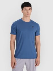 4F Koszulka treningowa szybkoschnąca męska - turkusowa 3XL. Niebieskie t-shirty sportowe męskie 4f, m, z elastanu, bez ramiączek, na fitness i siłownię. Za 79.99 zł.