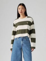 Levi's Koszulka w kolorze kremowo-oliwkowym rozmiar: S. Brązowe bluzki damskie Levi's, s, bez wzorów, z bawełny, bez kołnierzyka, bez ramiączek. Za 92.42 zł.