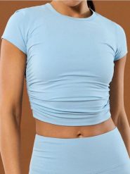 Sportowe crop top - niebieski. Niebieskie topy sportowe damskie Sinsay, l, bez wzorów, bez ramiączek. Za 29.99 zł.