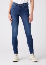 WRANGLER HIGH RISE SKINNY DAMSKIE SPODNIE JEANSOWE GOOD NEWS W27HXR44Z 112144778. Spodnie materiałowe damskie Wrangler, bez wzorów, z jeansu. Za 209.99 zł.