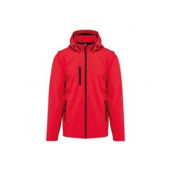 Kurtka 3-warstwowa z kapturem i odpinanymi rękawami Kariban Softshell. Czerwone kurtki damskie KARIBAN, m, bez wzorów, z elastanu, z kapturem. Za 337.00 zł.
