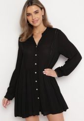 Czarna Koszulowa Sukienka w Stylu Boho z Rozkloszowanym Dołem Liorda. Czarne sukienki damskie Born2be, na lato, l, bez wzorów, boho, bez kołnierzyka, bez ramiączek, mini, koszulowe. W wyprzedaży za 103.99 zł.