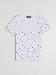 Prążkowana koszulka z krótkim rękawem - wielobarwny. T-shirty damskie Sinsay, l, bez wzorów, prążkowane, bez kołnierzyka. Za 19.99 zł.