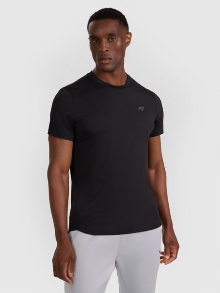 4F Koszulka treningowa szybkoschnąca męska - czarna M. Czarne t-shirty sportowe męskie 4f, m, z elastanu, bez ramiączek, na fitness i siłownię. Za 129.99 zł.