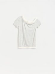 T-shirt z wiskozą - jasnoszary. Szare t-shirty damskie Reserved, l, bez wzorów, z dzianiny, bez kołnierzyka. Za 59.99 zł.
