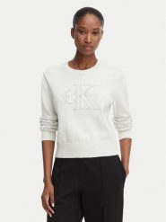 Calvin Klein Jeans Sweter LV047G322G Kremowy Regular Fit. Białe swetry klasyczne damskie Calvin Klein Jeans, xl, z bawełny, bez kołnierzyka. Za 449.99 zł.