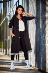 Długa Rozpinana Bluza ze Stójką - Czarna. Czarne bluzy bez kaptura damskie Awama, l, z bawełny. Za 228.90 zł.