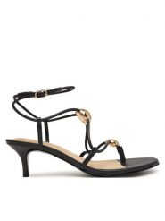 Guess Sandały 182983 Czarny. Czarne sandały damskie Guess, z aplikacjami, ze skóry, bez obcasa, na szpilce. Za 444.99 zł.