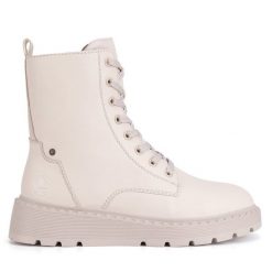 Trzewiki Rieker. Brązowe botki damskie Rieker, bez obcasa, na płaskiej podeszwie, bez zapięcia. Za 343.00 zł.