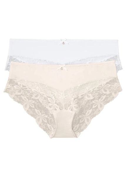 Figi panty z delikatną koronką (2 pary). Białe figi damskie bonprix, bez wzorów, z bawełny. Za 64.99 zł.