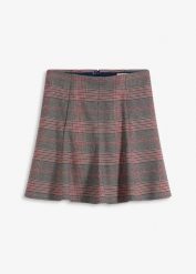 Spódnica mini ze wzorem w kratę. Brązowe spódniczki damskie bonprix, bez wzorów, mini, rozkloszowane. Za 109.99 zł.