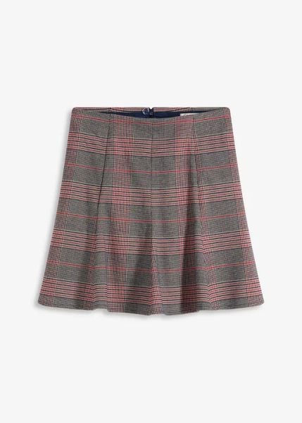 Spódnica mini ze wzorem w kratę. Brązowe spódniczki damskie bonprix, bez wzorów, mini, rozkloszowane. Za 109.99 zł.