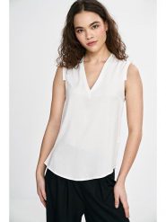 Nife Bluzka w kolorze kremowym rozmiar: 42. Brązowe bluzki damskie Nife, bez wzorów, z wiskozy, bez kołnierzyka, bez ramiączek. Za 121.51 zł.