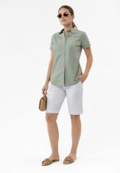 Spodenki z kantem P-KERRY. Białe szorty damskie Volcano, bez wzorów, z materiału, eleganckie. Za 159.99 zł.