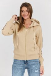 GUESS Beżowa damska bluza Hood Studs Logo. Brązowe bluzy z kapturem damskie Guess, s, z elastanu. W wyprzedaży za 394.99 zł.
