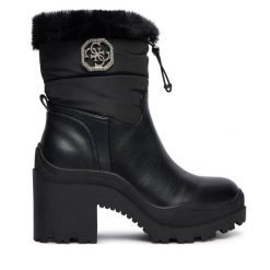 Botki Guess. Czarne botki damskie Guess, bez obcasa, na słupku, bez zapięcia. Za 589.99 zł.