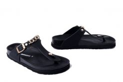 DR. BRINKMANN 700692-01 schwarz, klapki japonki damskie. Czarne klapki damskie Dr. Brinkmann, bez wzorów, ze skóry, bez obcasa. Za 309.90 zł.
