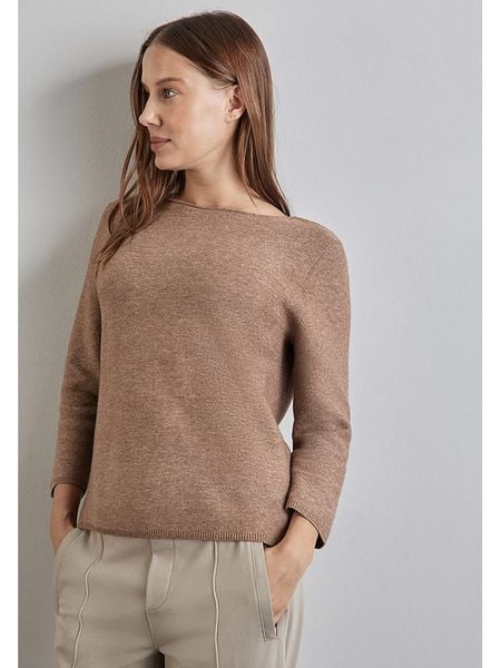 Street One Sweter w kolorze jasnobrązowym rozmiar: 40. Brązowe swetry klasyczne damskie Street One, z bawełny, bez kołnierzyka. Za 78.28 zł.