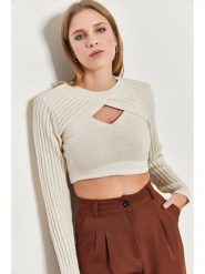 Bianco Lucci Sweter w kolorze beżowym rozmiar: onesize. Brązowe swetry klasyczne damskie Bianco Lucci, bez kołnierzyka. Za 73.99 zł.