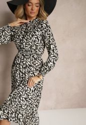 Czarna Rozkloszowana Sukienka z Gumką w Talii Zdobiona Falbankami Ridirina. Czarne sukienki damskie Renee, na co dzień, m, z aplikacjami, eleganckie, bez kołnierzyka, bez ramiączek, midi, rozkloszowane. W wyprzedaży za 95.99 zł.