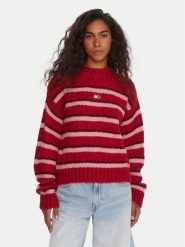 Tommy Jeans Sweter Badge DW0DW21679 Czerwony Relaxed Fit. Czerwone swetry klasyczne damskie Tommy Jeans, xxs, z jeansu, bez kołnierzyka. Za 399.99 zł.