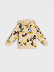 Bluza z kapturem ze wzorem Mickey Mouse - mid blue. Niebieskie bluzy i bluzki niemowlęce Sinsay, bez wzorów, bez ramiączek, z kapturem. Za 25.99 zł.