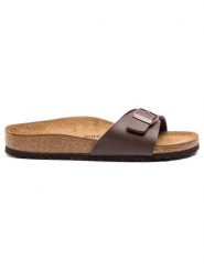 Birkenstock Klapki Madrid Bs 0040393 Brązowy. Brązowe klapki damskie Birkenstock, bez wzorów, ze skóry, bez obcasa. Za 229.99 zł.