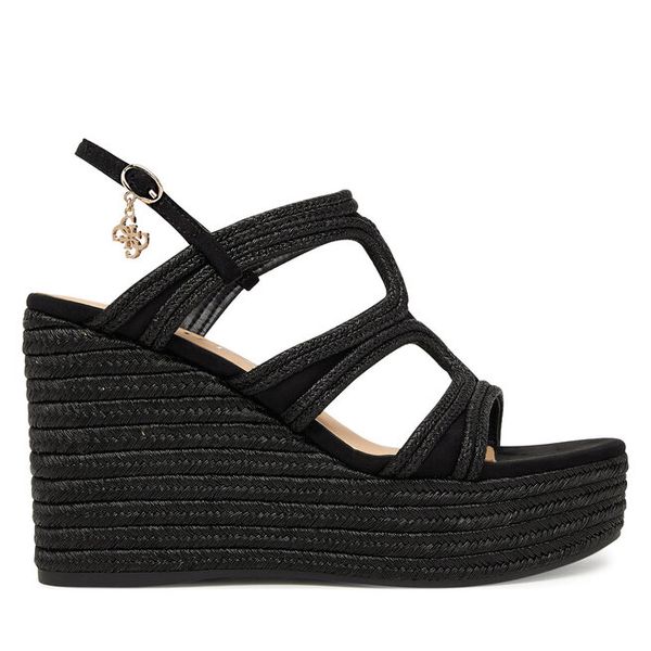 Sandały Guess. Czarne sandały damskie Guess, z aplikacjami, bez obcasa, na koturnie. Za 679.99 zł.