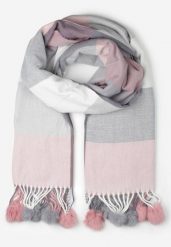 Różowy Prostokątny Szalik z Kolorowymi Pomponami Komo. Czerwone szaliki i kominy damskie Born2be, bez wzorów, z bawełny. Za 39.99 zł.