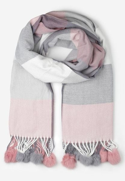 Różowy Prostokątny Szalik z Kolorowymi Pomponami Komo. Czerwone szaliki i kominy damskie Born2be, bez wzorów, z bawełny. Za 39.99 zł.