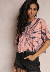 Różowy Krótki T-shirt z Printem Tie-Dye Lanay. Czerwone t-shirty damskie Renee, xl, z aplikacjami, bez kołnierzyka. Za 14.99 zł.