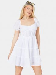 Brave Soul Sukienka letnia LDRW-654BELINDAW Biały Straight Fit. Białe sukienki damskie Brave Soul, na lato, xl, bez wzorów, z bawełny, bez kołnierzyka, bez ramiączek. Za 149.99 zł.