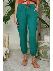 Lin Passion Lniane spodnie w kolorze zielonym rozmiar: 36/38. Zielone spodnie materiałowe damskie Lin Passion, bez wzorów, ze lnu, klasyczne, z standardowym stanem. Za 121.99 zł.