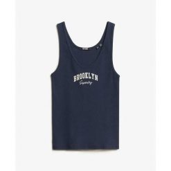 Damski wzorzysty tank top Superdry Athletic Essentials. Niebieskie topy sportowe damskie Superdry., l, z aplikacjami, prążkowane, bez ramiączek. Za 111.35 zł.