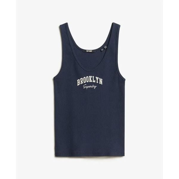 Damski wzorzysty tank top Superdry Athletic Essentials. Niebieskie topy sportowe damskie Superdry., l, z aplikacjami, prążkowane, bez ramiączek. Za 110.55 zł.