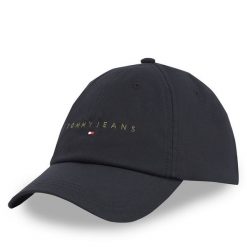 Czapka z daszkiem Tommy Jeans. Czarne czapki męskie Tommy Jeans, bez wzorów, z jeansu. Za 129.99 zł.