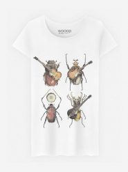 WOOOP Koszulka "Beetles" w kolorze białym rozmiar: L. Białe bluzki damskie Wooop, l, bez wzorów, z bawełny, bez kołnierzyka, bez ramiączek. Za 87.81 zł.