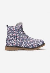 Niebieskie Botki Workery w Kwiatki Navamita. Niebieskie botki dziewczęce Born2be, bez wzorów, bez ramiączek. Za 119.99 zł.