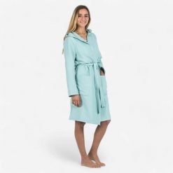 Second Life - Szlafrok na basen damski Decathlon Compact... - Stan Doskonały. Zielone szlafroki damskie Decathlon, l, bez wzorów, z materiału. Za 66.99 zł.